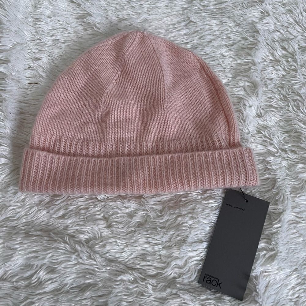 Nordstrom Rack 100% Cashmere Pink Knit Beanie NEW